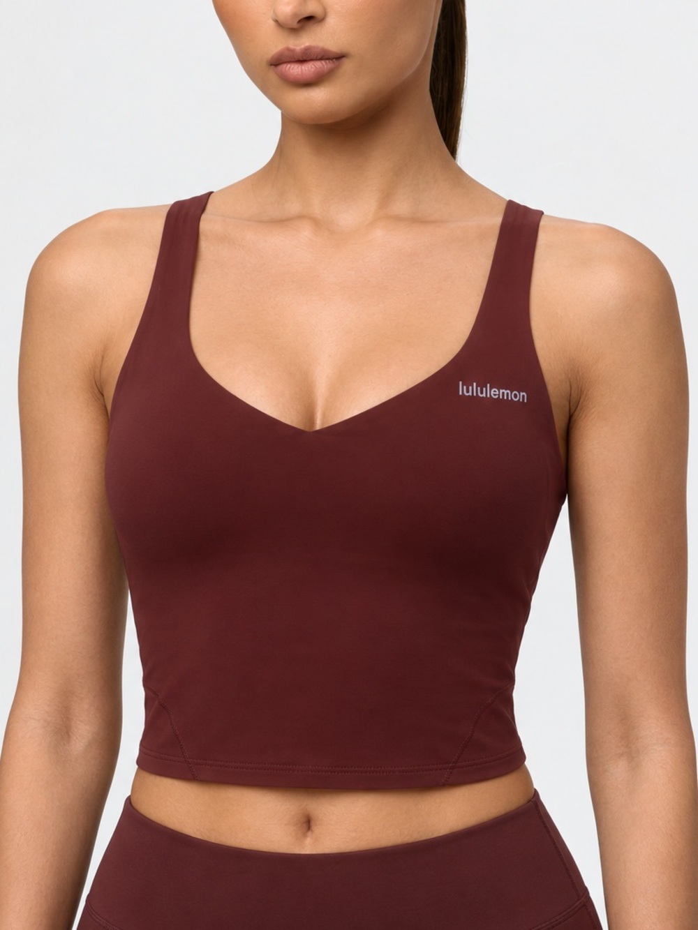 lululemon athletica Burgundy V‑Neck Longline Sports Bra